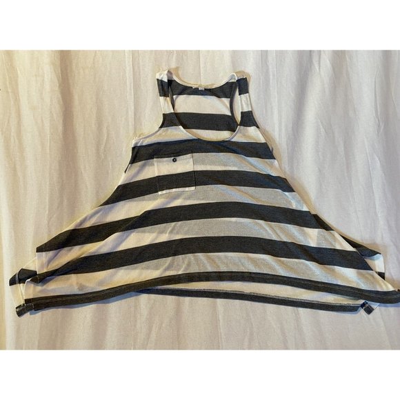 Cecico Women's White/Gray Striped Relaxed Sleeveless Tank With Pocket Medium - Picture 1 of 9